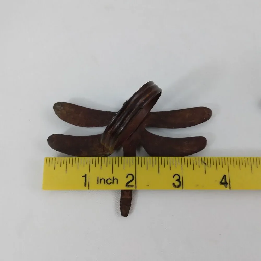 Pier 1 Dragonfly Napkin Rings Rustic Cast Iron Rusty Brown Rustic Metal Set Of 5